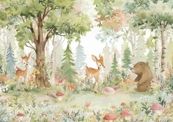 Papier Peint Enfant Forêt Animaux Intissé Panoramique 400x280 cm - Colle Inclus - Chambre Enfant - Moderne Papier Peint-Wallarena New