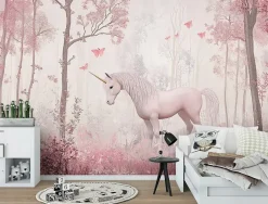 Papier Peint Enfant Forêt Licorne Intissé Panoramique 350x250 cm - Colle Inclus - Moderne Papier Peint pour Chambre Enfant-Wallarena Clearance