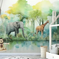 Papier Peint Enfant Forêt Animaux Intissé Panoramique 300x210 cm - Colle Inclus - Chambre Enfant - Moderne Papier Peint-Wallarena New