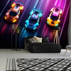 Papier Peint Enfant Voitures Intissé Panoramique 300x210 cm - Colle Inclus - Moderne Papier Peint pour Chambre Enfant-Wallarena Clearance