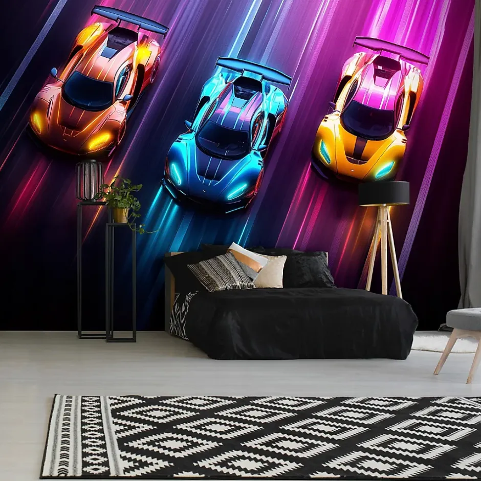 Papier Peint Enfant Voitures Intissé Panoramique 300x210 cm - Colle Inclus - Moderne Papier Peint pour Chambre Enfant-Wallarena Clearance