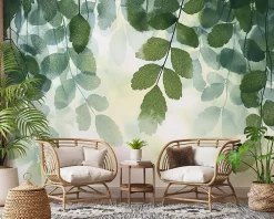 Wallarena Papier Peint Feuilles Vert Panoramique Intissé 350x250 cm - Colle Inclus - Moderne Papier Peint Intissé Chambre Salon