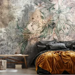 Wallarena Papier Peint Fleurs Feuilles Vintage Intissé Panoramique 400x280 cm - Colle Inclus - Chambre et Salon - Moderne Papier Peint