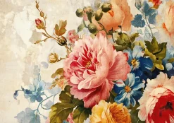 Papier Peint Fleurs Pivoines Béton Intissé Panoramique 350x250 cm - Colle Inclus - Chambre et Salon - Moderne Papier Peint-Wallarena Clearance