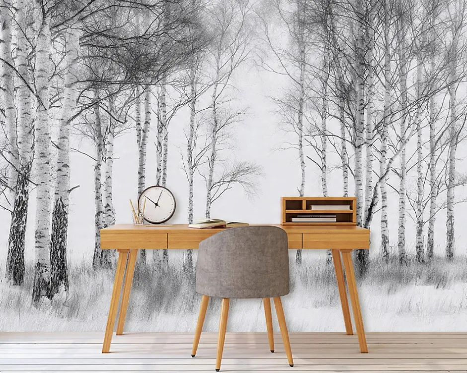 Wallarena Papier Peint Forêt Arbres Noir et blanc Intissé Panoramique Pour Chambre Cuisine 400x280 cm