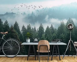 Wallarena Papier Peint Forêt dans la brume Arbres Intissé Panoramique Pour Chambre Cuisine 400x280 cm