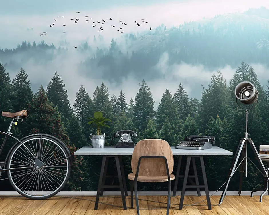 Wallarena Papier Peint Forêt dans la brume Arbres Intissé Panoramique Pour Chambre Cuisine 400x280 cm