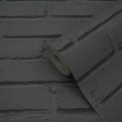 Papier peint imitation brique vinyle sur intissé Luynes noir-GoodHome Best