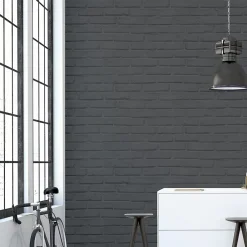 Papier peint imitation brique vinyle sur intissé Luynes noir-GoodHome Best