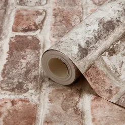 Papier peint imitation brique Tanlay rose