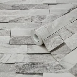 GoodHome Papier peint imitation brique vinyle sur intissé Jori blanc