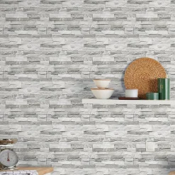 GoodHome Papier peint imitation brique vinyle sur intissé Jori blanc