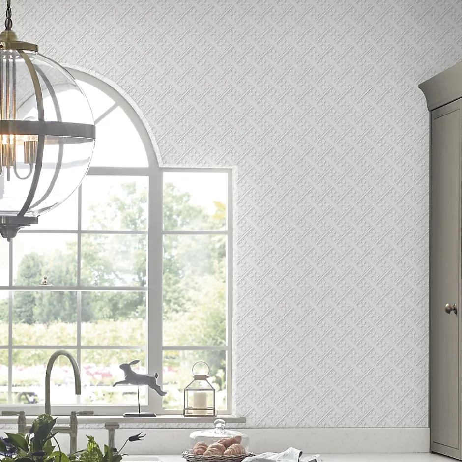 Papier peint intissé à peindre imprimé géométrique en relief blanc L.1000 x l.52 cm Mr.Jones-Laura Ashley Best