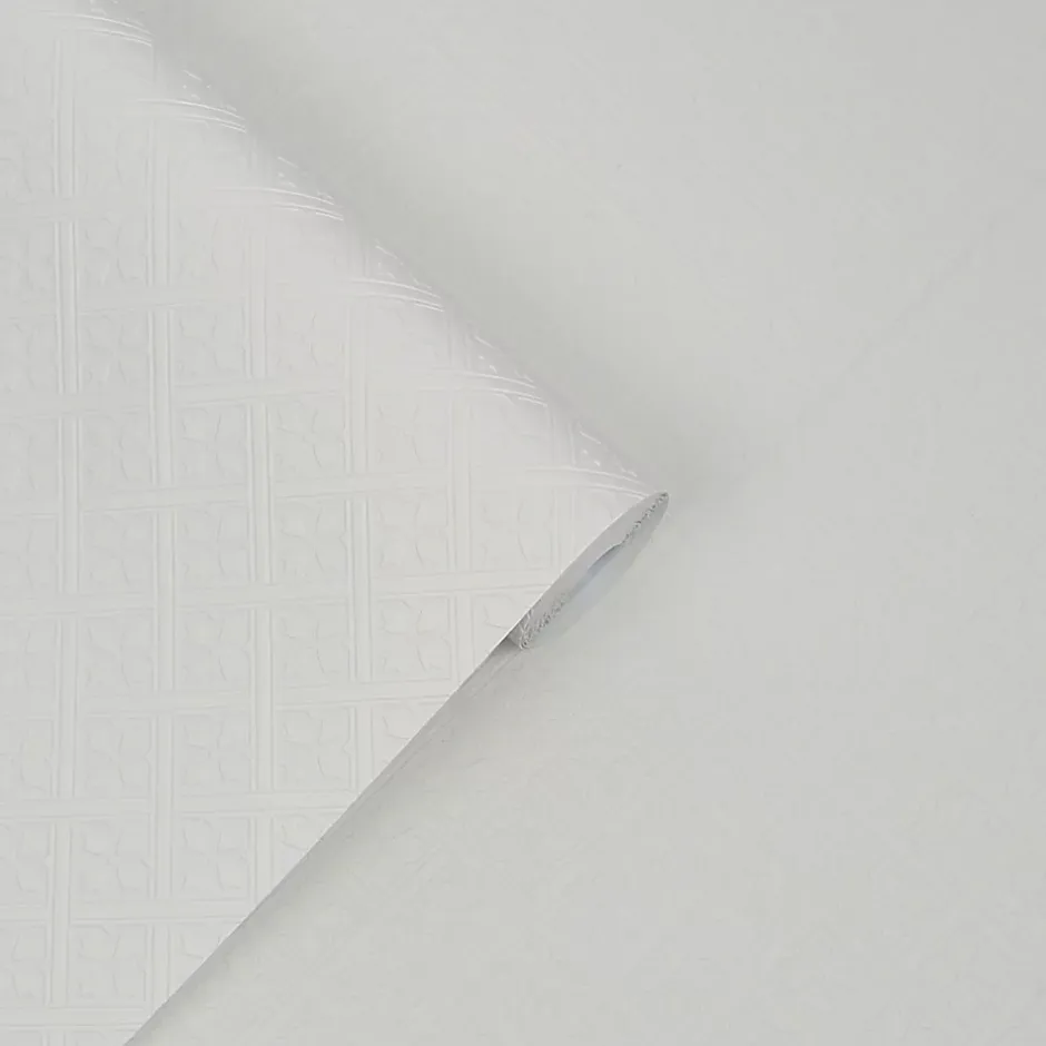 Papier peint intissé à peindre imprimé géométrique en relief blanc L.1000 x l.52 cm Mr.Jones-Laura Ashley Best