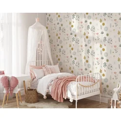 Papier peint intissé fleuri Les aventures Louise fleurs et feuillage rose L.1001 x l.53cm-Lutèce Discount