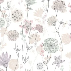 Papier peint intissé fleuri Lavinia rose pastel L.1005 x l.53cm-Lutèce