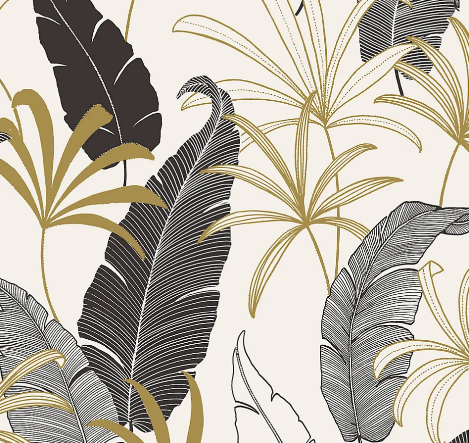 GoodHome Papier peint intissé Selago noir or et blanc