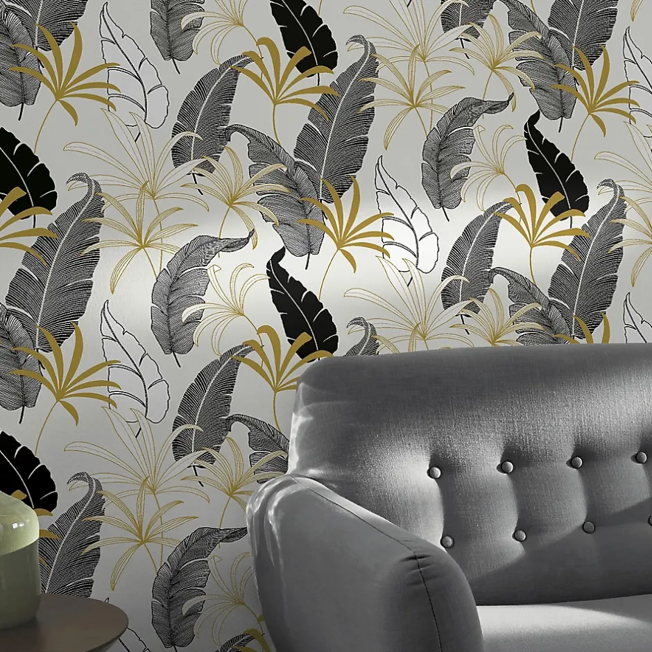 GoodHome Papier peint intissé Selago noir or et blanc