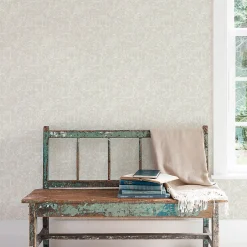 Papier peint intissé Jardin Secret mat et satiné toile de jouy, japonaise taupe l.1000 x l.53 cm-Lutece New