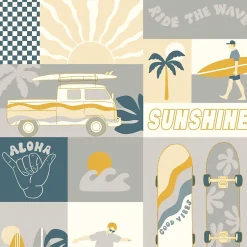 Lutèce Papier peint intissé Les aventures surf jaune et gris L.1005 x l.53cm