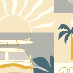 Lutèce Papier peint intissé Les aventures surf jaune et gris L.1005 x l.53cm