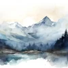 Wallarena Papier Peint Intissé Panoramique Montagnes Aquarelle 300x210 cm - Colle Inclus - Chambre et Salon - Bleu Blanc