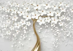 Wallarena Papier Peint Intissé Panoramique 3D Abstrait Fleurs Arbre 350x250 cm - Colle Inclus - Chambre et Salon - Moderne Papier Peint