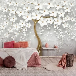 Wallarena Papier Peint Intissé Panoramique 3D Abstrait Fleurs Arbre 350x250 cm - Colle Inclus - Chambre et Salon - Moderne Papier Peint