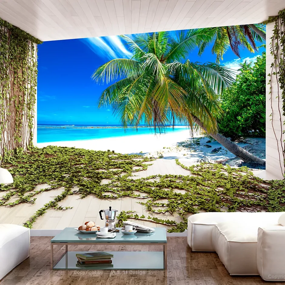 Papier peint intissé panoramique paysage beach and ivy 300x210 cm-Planete Discount Clearance