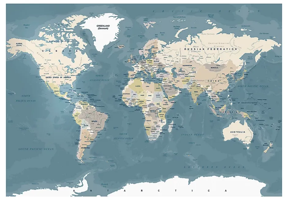 Papier peint intissé panoramique carte du monde vintage world map 200x140 cm-Planete Discount Sale