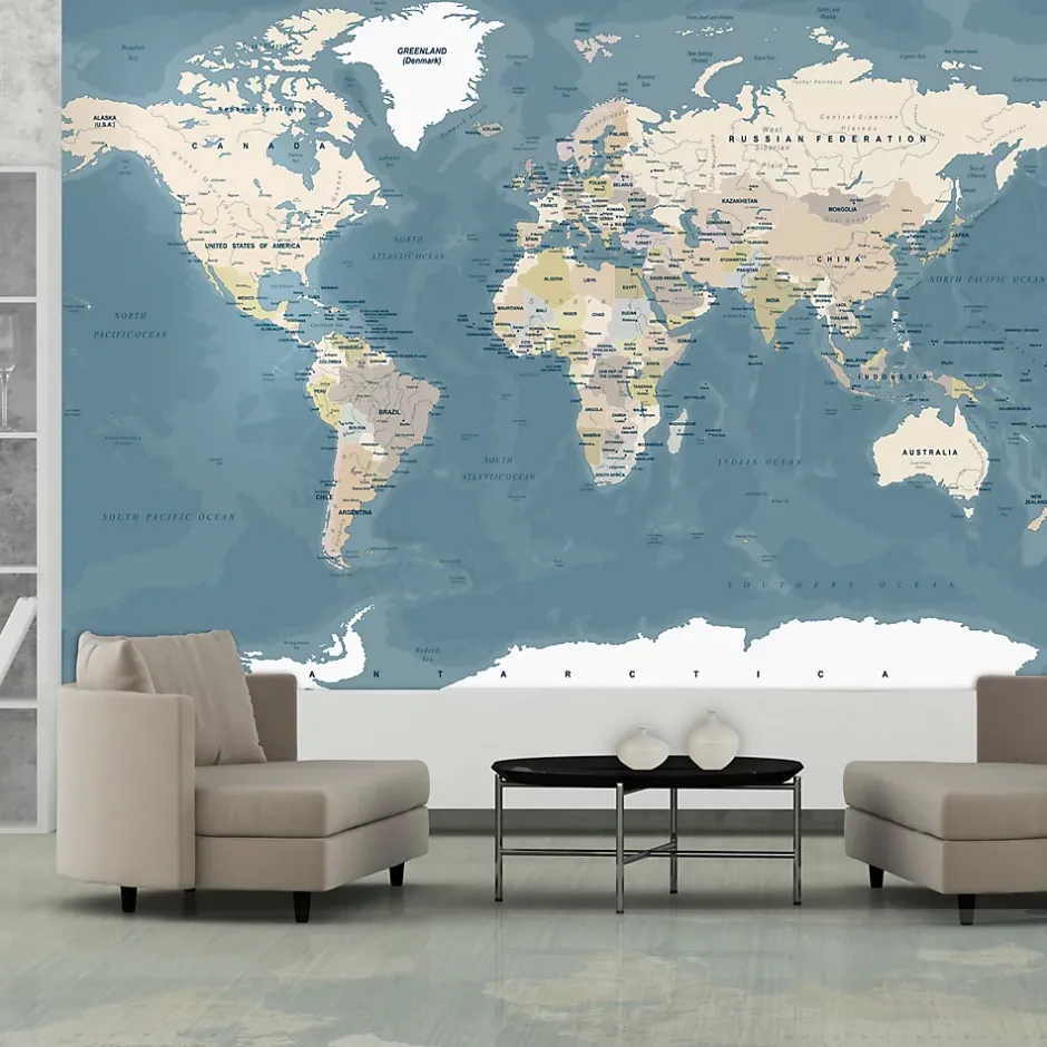 Papier peint intissé panoramique carte du monde vintage world map 200x140 cm-Planete Discount Sale