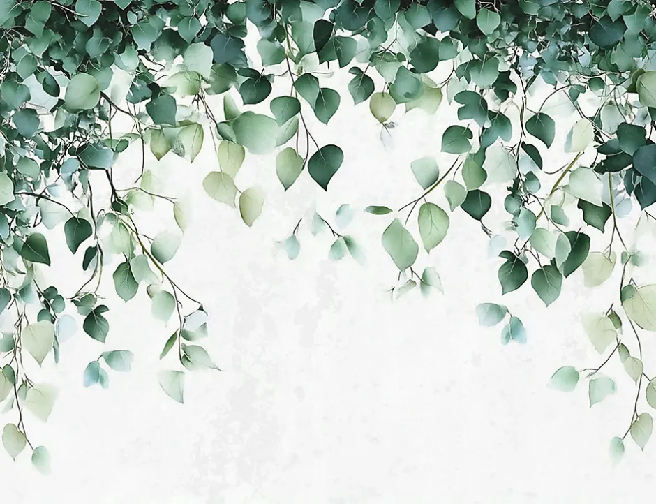 Wallarena Papier Peint Intissé Panoramique Feuilles Vert Nature 300x210 cm - Colle Inclus - Chambre et Salon - Moderne Papier Peint