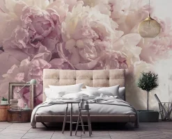 Wallarena Papier Peint Intissé Panoramique Fleurs Pivoines Rose 250x175 cm - Colle Inclus - Chambre et Salon - Moderne Trompe l'oeil