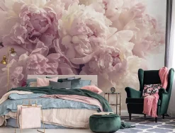 Wallarena Papier Peint Intissé Panoramique Fleurs Pivoines Rose 250x175 cm - Colle Inclus - Chambre et Salon - Moderne Trompe l'oeil