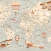Wallarena Papier Peint Intissé Panoramique Enfant Carte du monde 300x210 cm - Colle Inclus - Papier Peint Enfant Beige