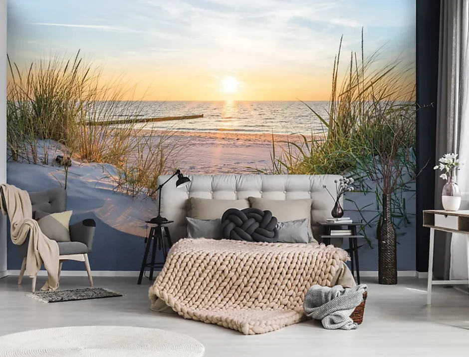 Papier Peint Intissé Panoramique Mer Plage Paysage Nature 350x250 cm - Colle Inclus - Chambre et Salon - Papier Peint 3D-Wallarena Hot