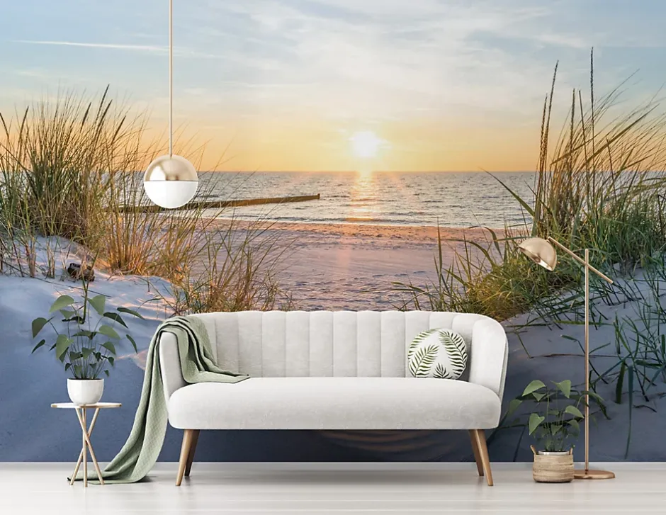 Papier Peint Intissé Panoramique Mer Plage Paysage Nature 350x250 cm - Colle Inclus - Chambre et Salon - Papier Peint 3D-Wallarena Hot