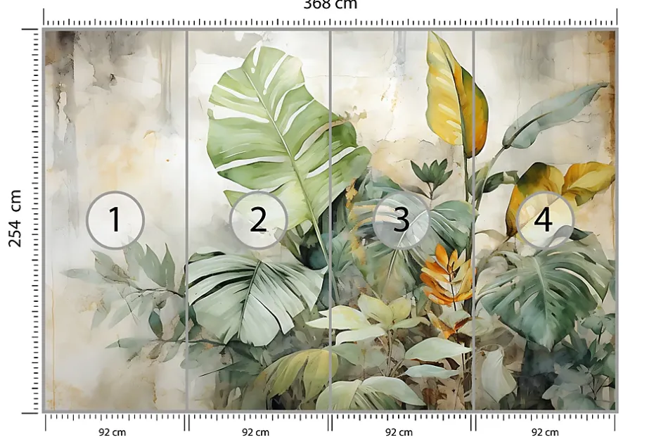 Muralo Papier Peint Intissé Photo Pour Chambre FEUILLES Plantes Aquarelle 368cm x 254cm