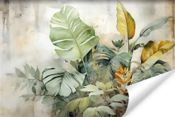 Muralo Papier Peint Intissé Photo Pour Chambre FEUILLES Plantes Aquarelle 360cm x 240cm