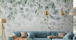 Muralo Papier Peint Intissé Photo FEUILLES Plantes Aquarelle Nature Pour Chambre 360cm x 240cm