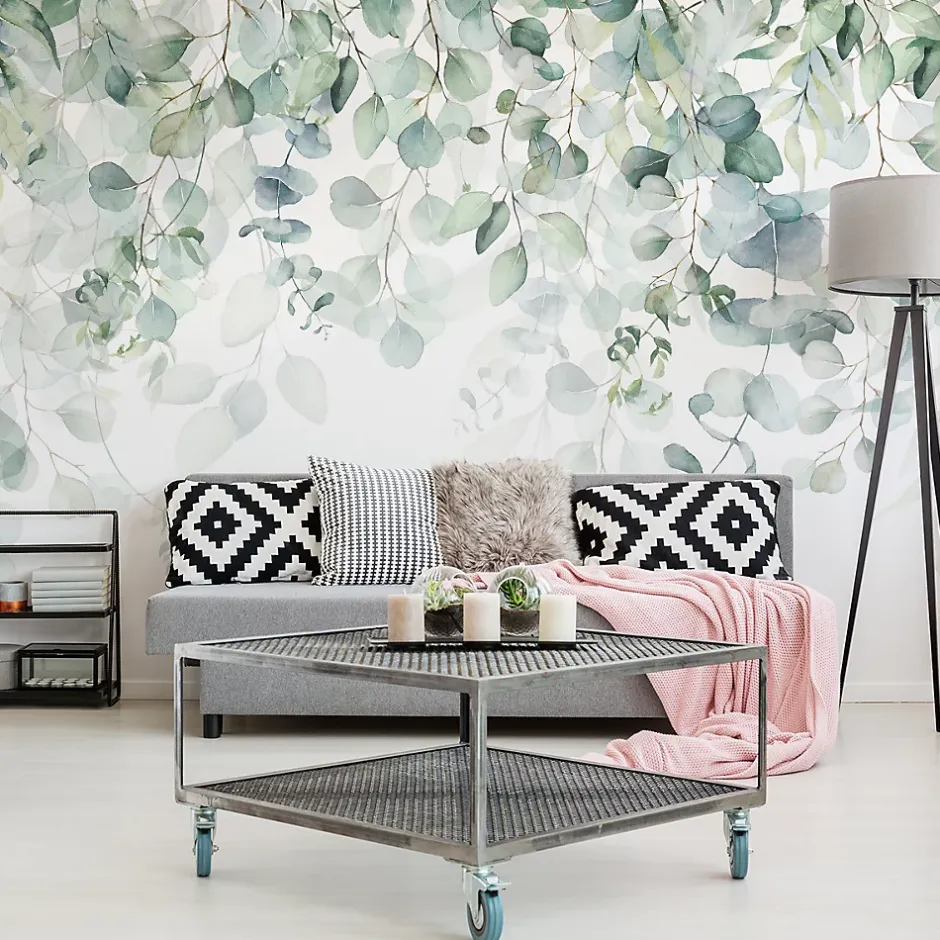 Muralo Papier Peint Intissé Photo FEUILLES Plantes Aquarelle Nature Pour Chambre 360cm x 240cm