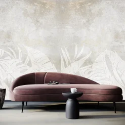 Muralo Papier Peint Intissé Photo Pour Salon FEUILLES Béton Abstraction 360cm x 240cm