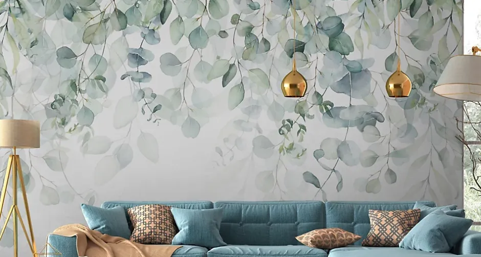 Muralo Papier Peint Intissé Photo FEUILLES Plantes Aquarelle Nature Pour Chambre 368cm x 254cm