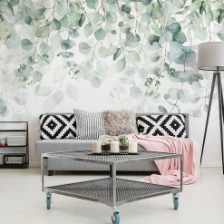 Muralo Papier Peint Intissé Photo FEUILLES Plantes Aquarelle Nature Pour Chambre 368cm x 254cm