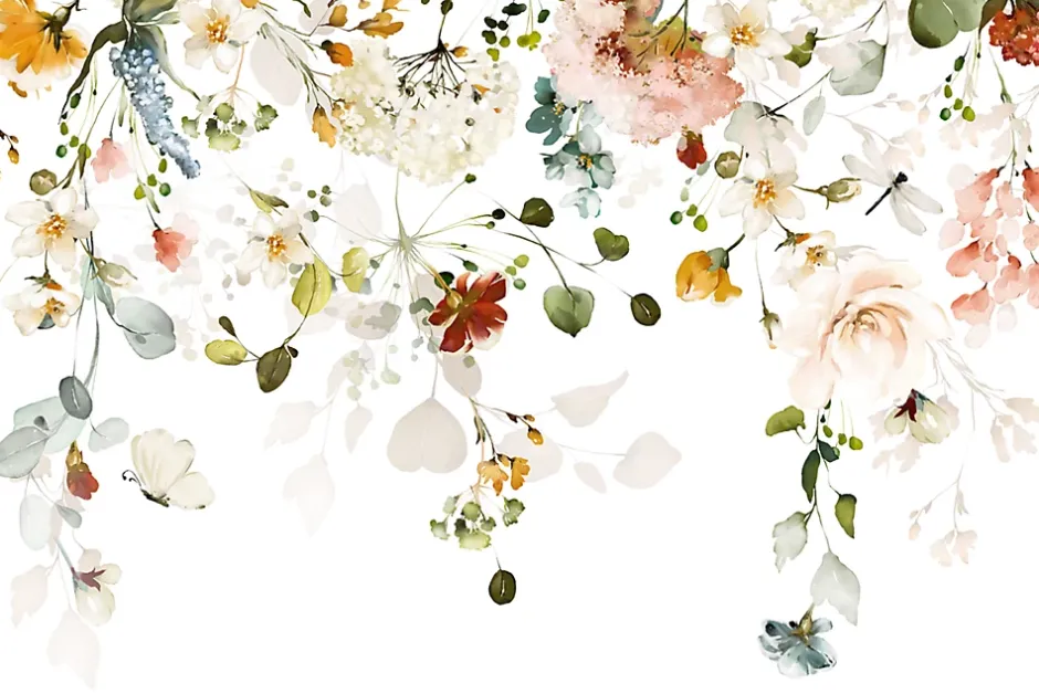 Papier Peint Intissé Photo Pour Salon FLEURS Colorées Feuilles Plantes Nature 270cm x 180cm-Muralo Hot