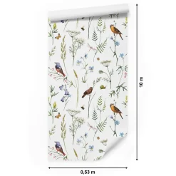 Muralo Papier Peint Intissé Pour Salon OISEAUX Fleurs Feuilles Nature