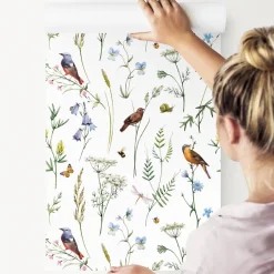 Muralo Papier Peint Intissé Pour Salon OISEAUX Fleurs Feuilles Nature