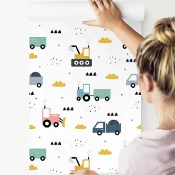 Muralo Papier Peint Intissé Pour Chambre D'Enfant VEHICULES Nuages