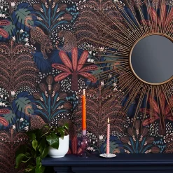 Papier peint intissé Savannah fauna imprimé végétal marron, bleu L.1000 x l.52cm-Envy New