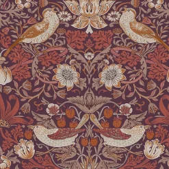 William Morris Papier peint intissé Strawberry plum orange, violet L.1000 x l.52cm